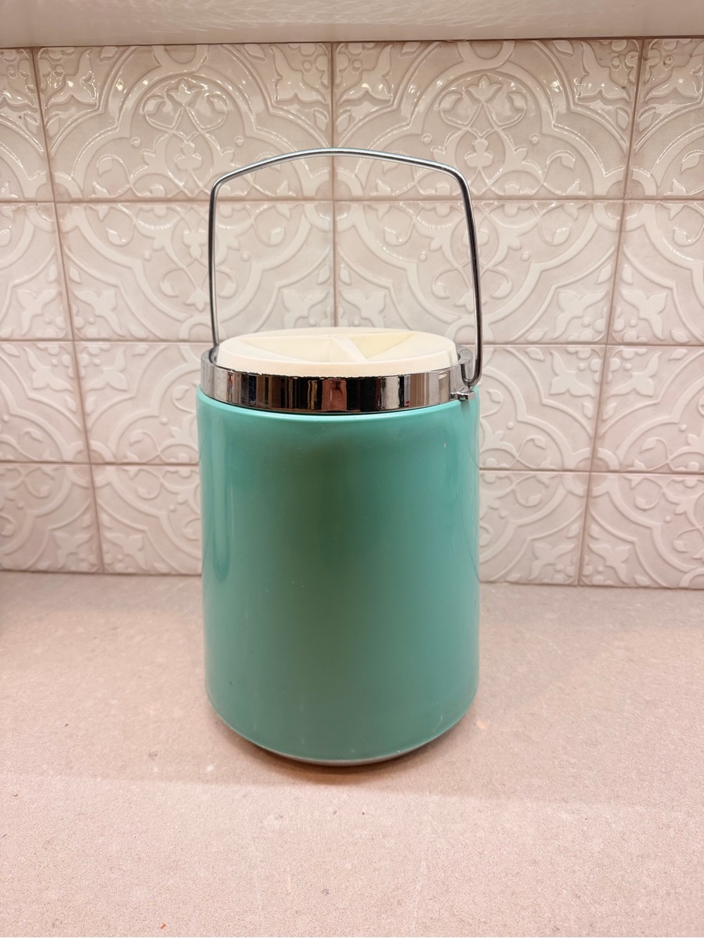 Retro Green Polyflon Mid Century Modern MCM Insulated Ice Bucket Cooler vintage